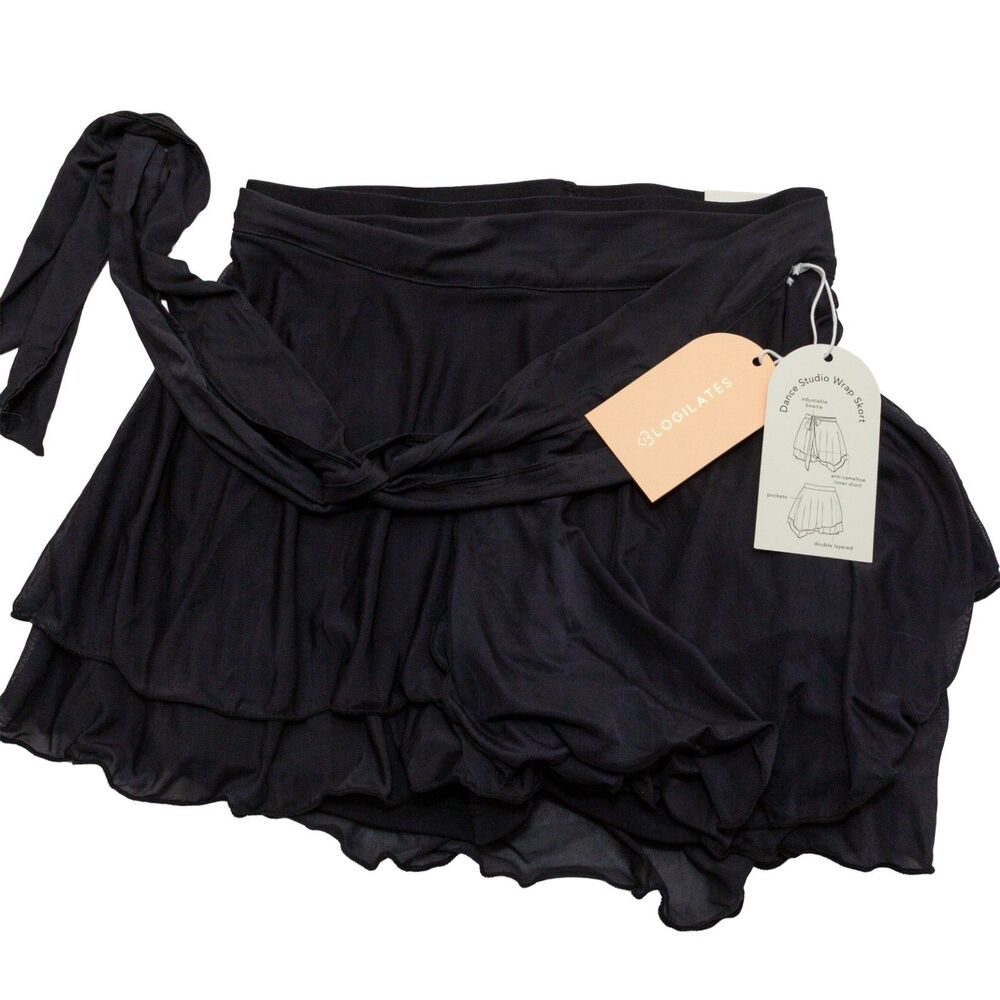 Blogilates Dance Studio Wrap Skort Black Small Built In Shorts Tie Waist Pockets